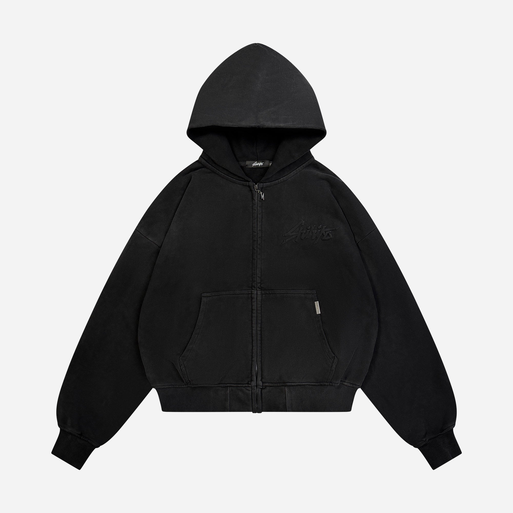 Shihiko Oversized Cropped Full-Zip Hoodie (Black)