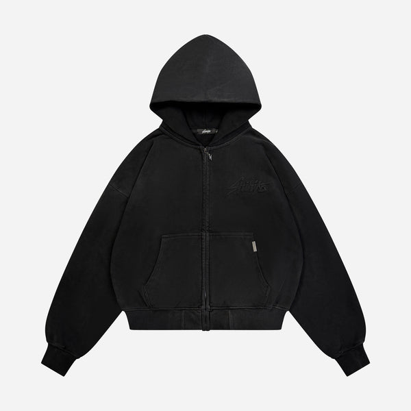 Shihiko Oversized Cropped Full-Zip Hoodie (Black)
