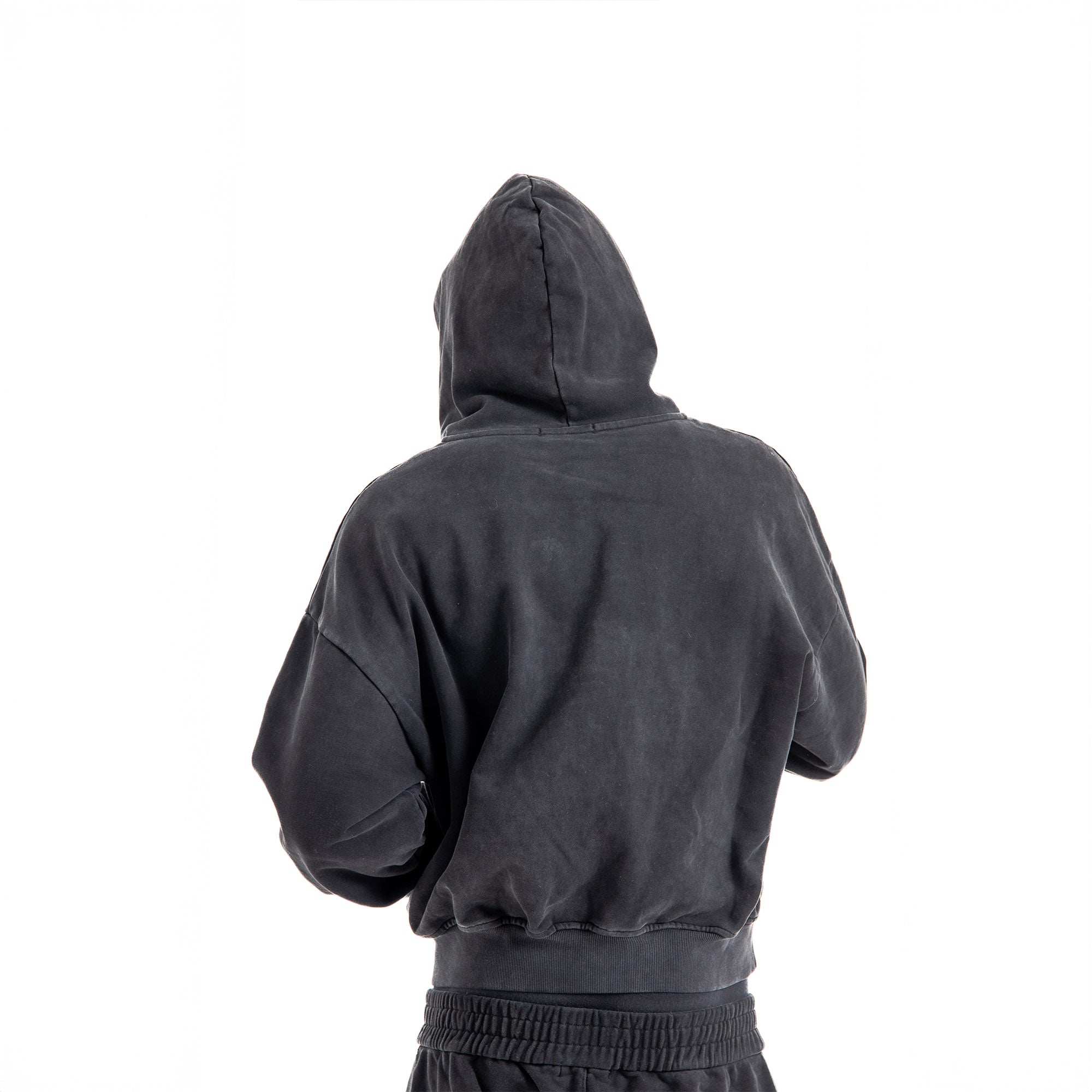 シシクイ holed topp / BLACK Shihiko Oversized Cropped Full-Zip Hoodie (Black)
