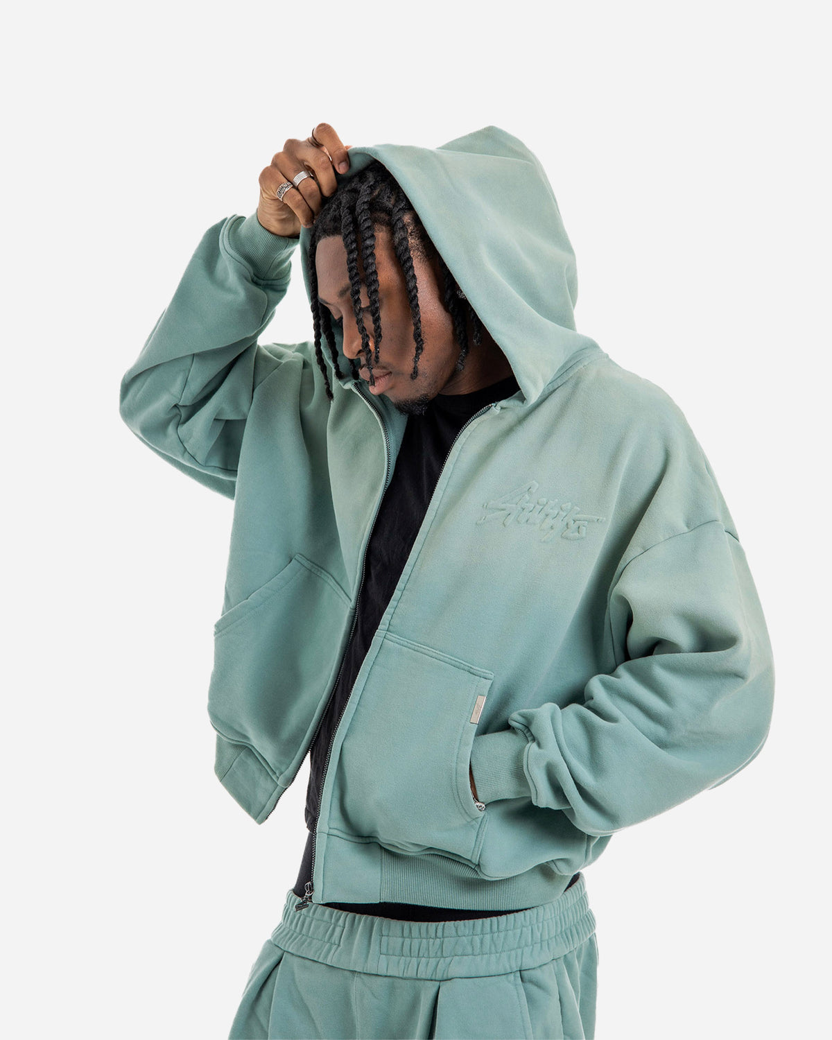 Shihiko Oversized Cropped Full-Zip Hoodie (Mint)
