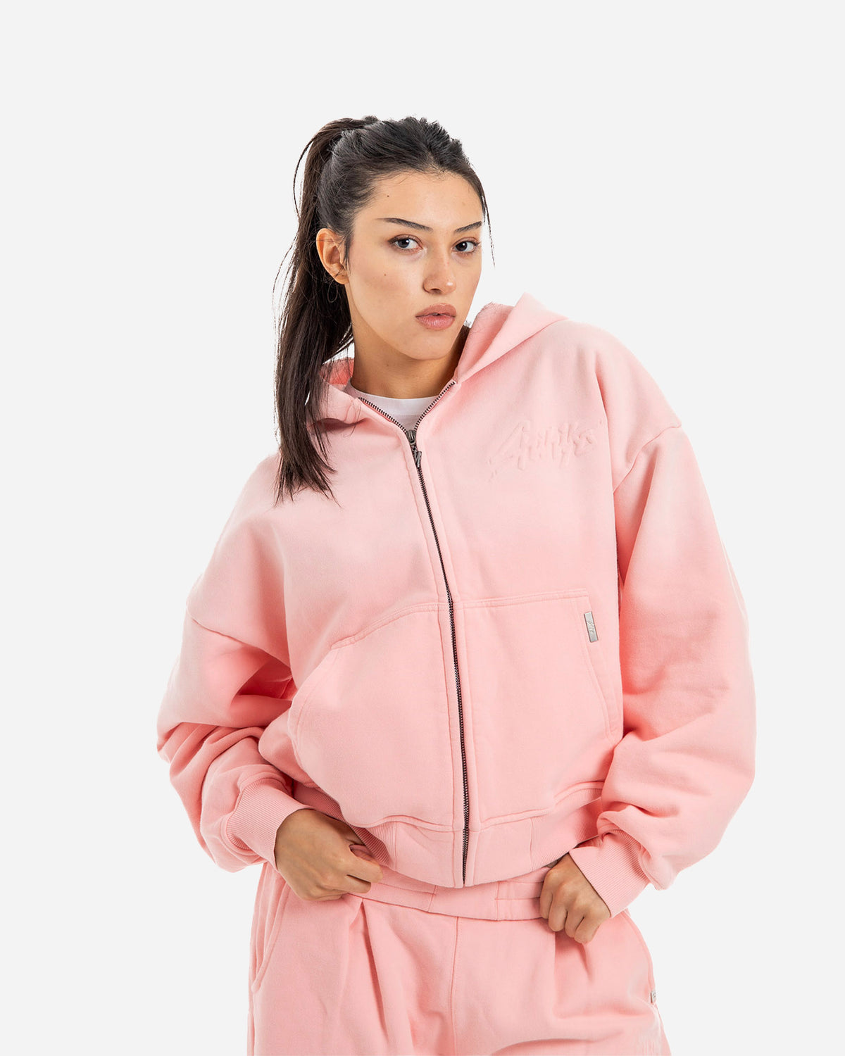 Shihiko Oversized Cropped Full-Zip Hoodie (Rose)