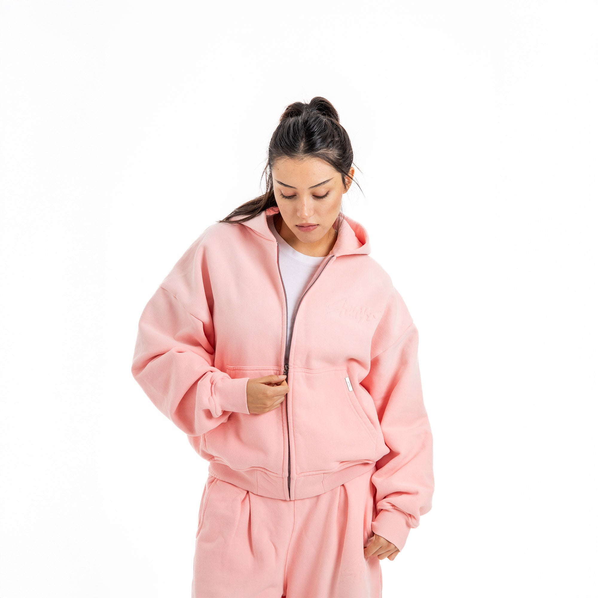 Shihiko Oversized Cropped Full-Zip Hoodie (Rose)