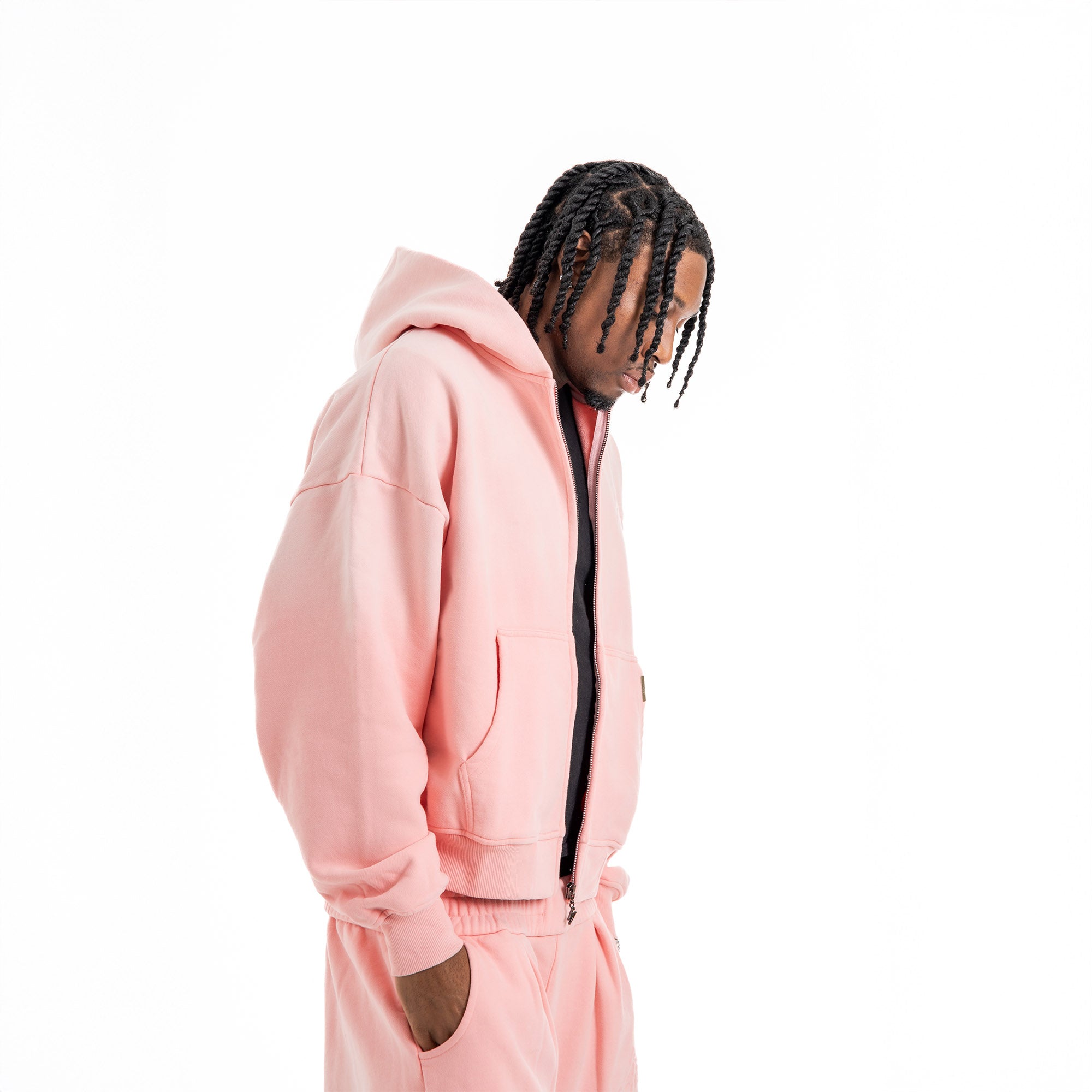 Shihiko Oversized Cropped Full-Zip Hoodie (Rose)